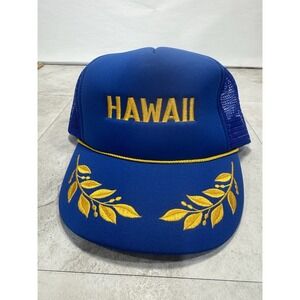 NOS Vtg Hawaii Trucker Hat Blue Gold Foam Mesh Snapback Hawaiian Headwear '80s